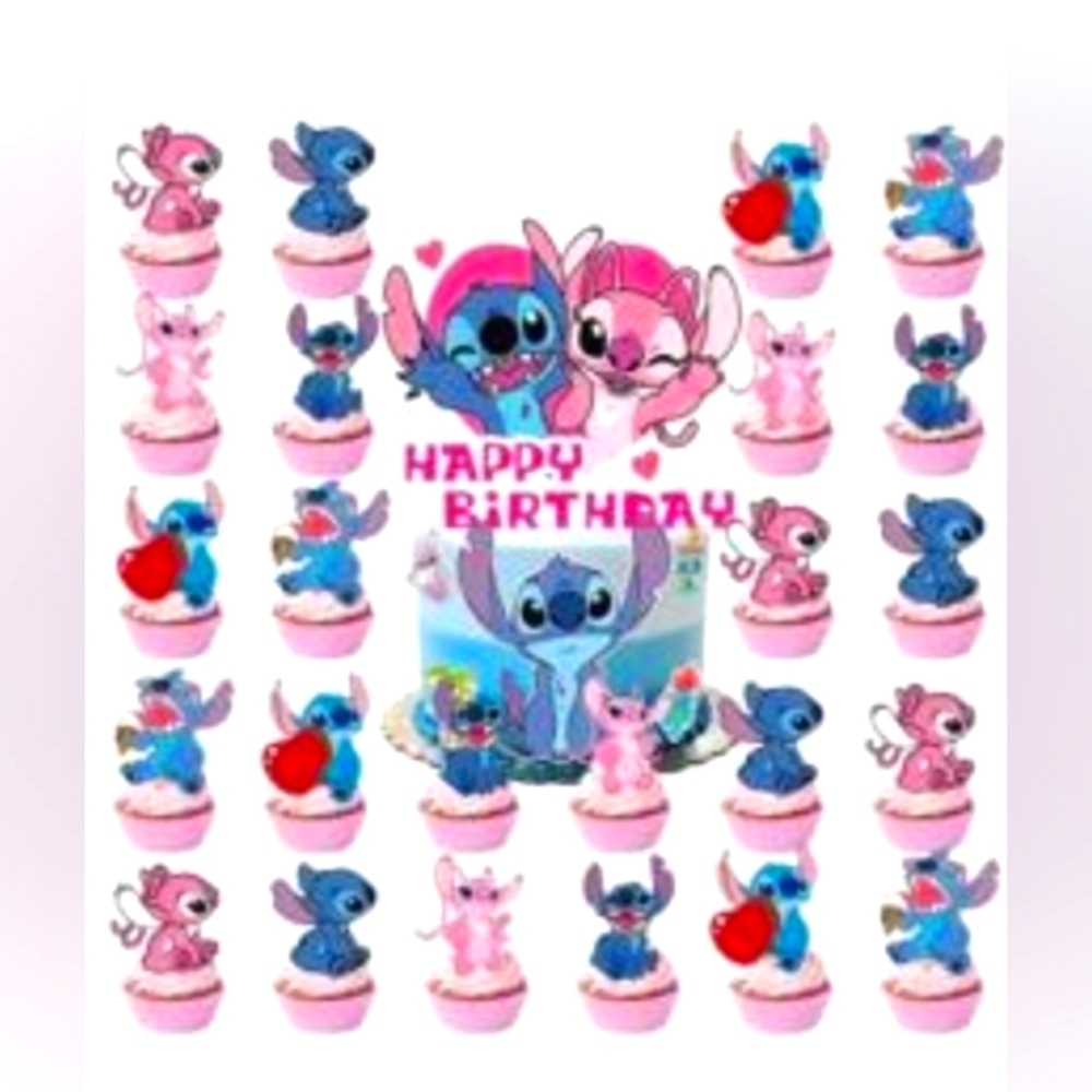 Stitch Theme Birthday Party Cake & Cupcake Toppers Set